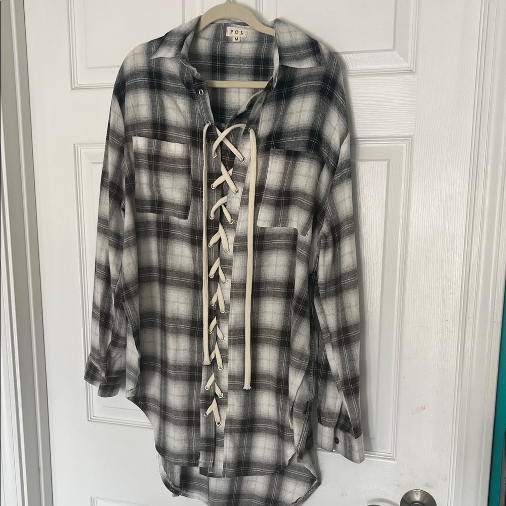 POL Black and White Plaid Tunic
